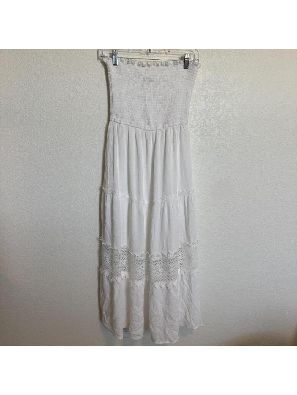 White Strapless Lace Crochet Tube Top Boho Fairy Dress, Small